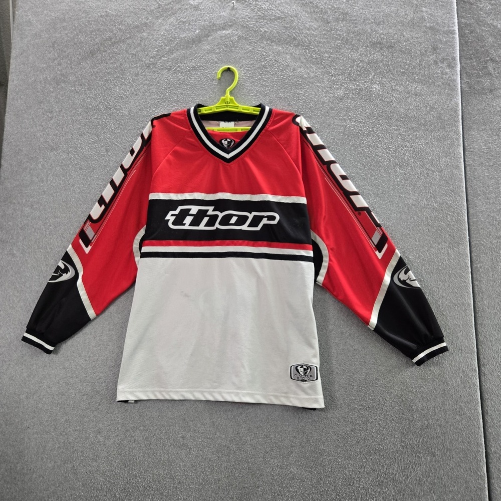 VINTAGE Thor Men Motocross Jersey Red Colorblock Activewear Racing Y2K